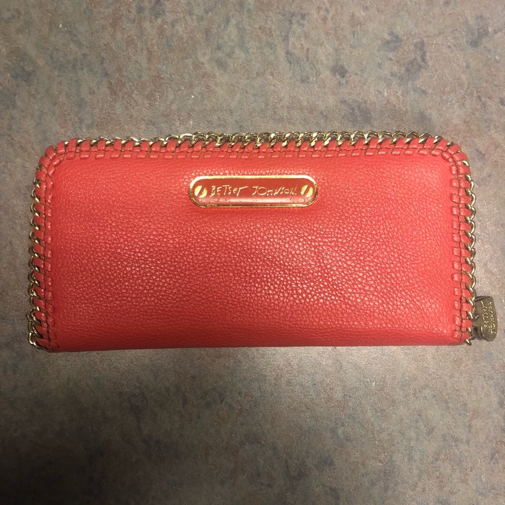 Betsey Johnson Orange/Red Wallet w/Chain